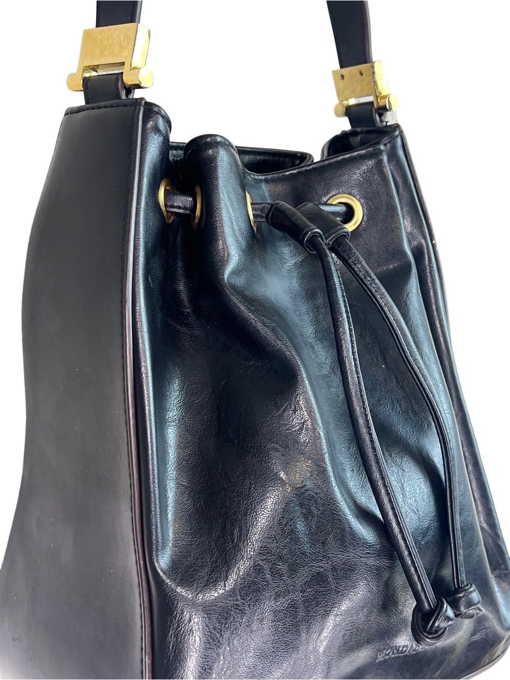 90s Mondani Black Bucket Shoulder Bag With Drawstring Closure - Picture 5 of 13